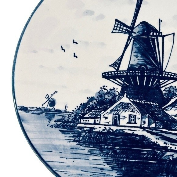 Delft Blue Holland Vintage Porcelain Hand-painted 6 Inch Windmill Seaside Plate - Picture 5 of 12